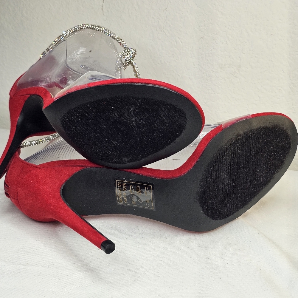 Qupid Red Heels With Rhinestone Ankle Rope, Women's Size 7 - Picture 9 of 10